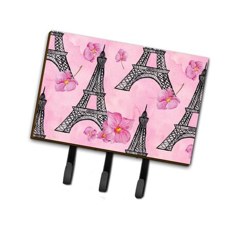 Carolines Treasures Carolines Treasures BB7511TH68 Watercolor Pink Flowers & Eiffel Tower Leash or Key Holder; 6 x 2 x 9 in. BB7511TH68